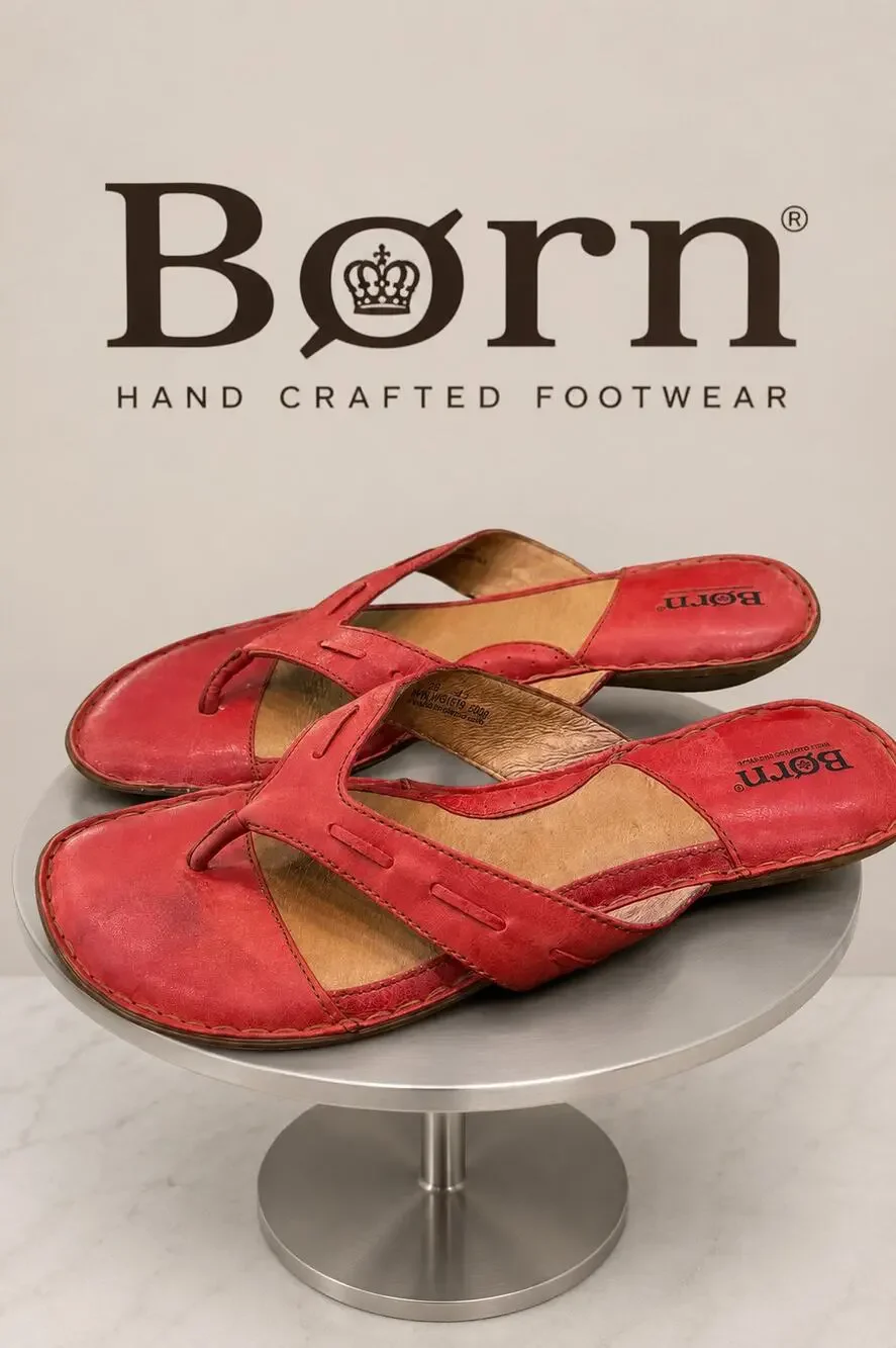 Born Leather Toe Loop Slide Sandals Coral Women’s 10 EU 42